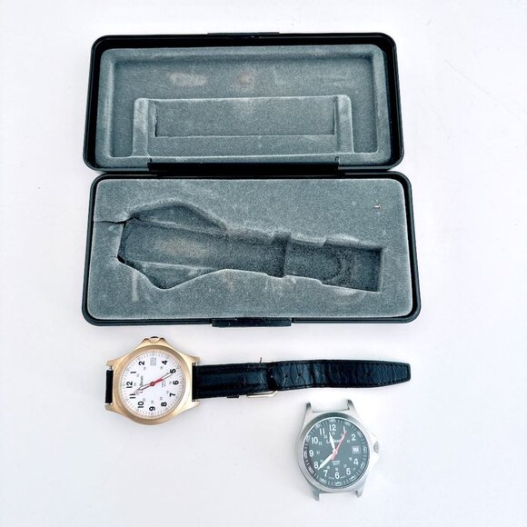 LL BEAN WATCH SWISS DATE SET OF TWO INCLUDES BOX MB MICROTEC 300FT WATER RESIST - Picture 1 of 12